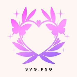 Papillon rose et violet coeur png, svg papillon, clipart papillons, coeur svg, svg deux papillons, clipart coeur rose
