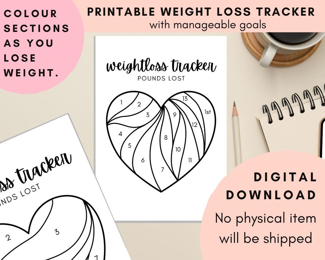 Printable Weight Loss Tracker Colouring Pages One Stone and - Etsy