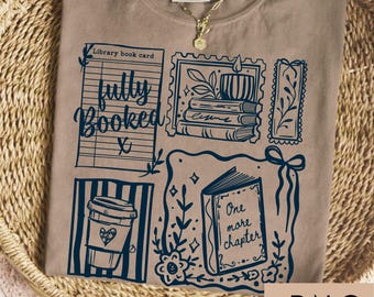 Just one more chapter PNG, books and coffee png,  bookish sweatshirt png, whimsical book Lover, Coquette doodle, Aesthetic sweatshirt