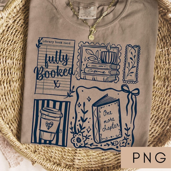 Just one more chapter PNG, books and coffee png,  bookish sweatshirt png, whimsical book Lover, Coquette doodle, Aesthetic sweatshirt