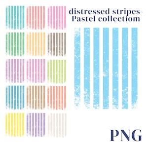 May include: A collection of distressed pastel stripe designs in various colors, including pink, blue, green, and yellow. The text "distressed stripes - Pastel collection" is displayed in dark blue, with "PNG" in the bottom right corner.