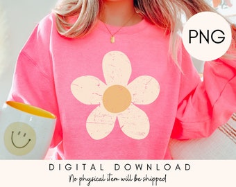 Distressed Retro Daisy PNG: Groovy Flower Design (Digital Download)