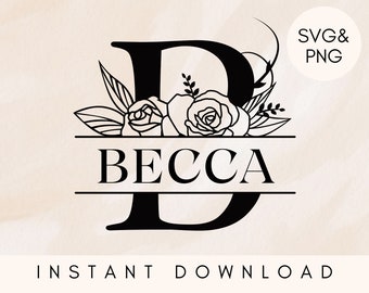 Floral Split Letter SVG, Monogram letters PNG  regal alphabet, flower initials, family monogram, botanical full alphabet