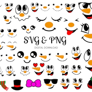 snowman face bundle SVG & PNG, snowman face svg cricut, snowman face clipart, girl and boy snowman face svg, christmas decoration cut files