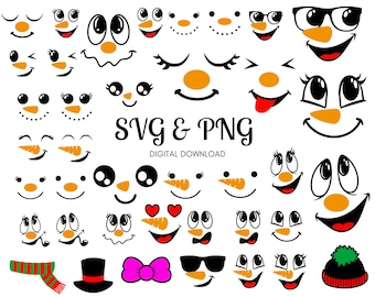 Snowman Faces SVG PNG Bundle: Christmas Cut Files (Digital Download)