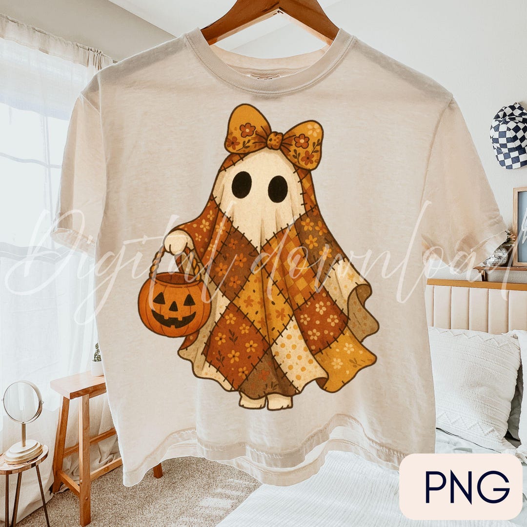 Vintage Ghost PNG: Retro Fall Checkers, Coquette Bow (digital Download ...