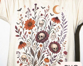 Spooky wildflower png, Retro fall Sublimation Design, Cottagecore autumn png, Trendy Floral Fall Png, Halloween shirt design