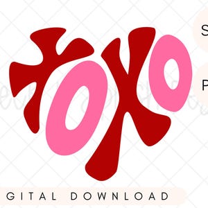 XOXO hart svg en png, groovy rood en roze hart, retro liefdeshart snijbestand, trendy Valentijnsdag png, ontwerp schattige meisjes sweater, sublimatie