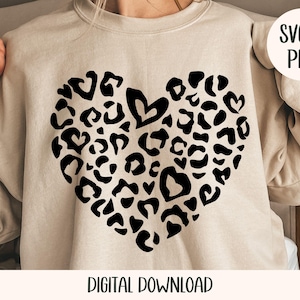 Archivo de corte de corazón con estampado de leopardo, corazón de San Valentín SVG, corazón con estampado animal de moda SVG, sudaderas sencillas PNG, sublimación de camisetas de tendencia