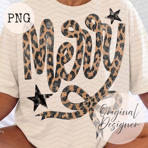 Merry PNG Design, leopard print , Distressed Christmas Png, Coquette Holiday design, Merry Christmas Png, Girly Png, Trendy Holiday Png