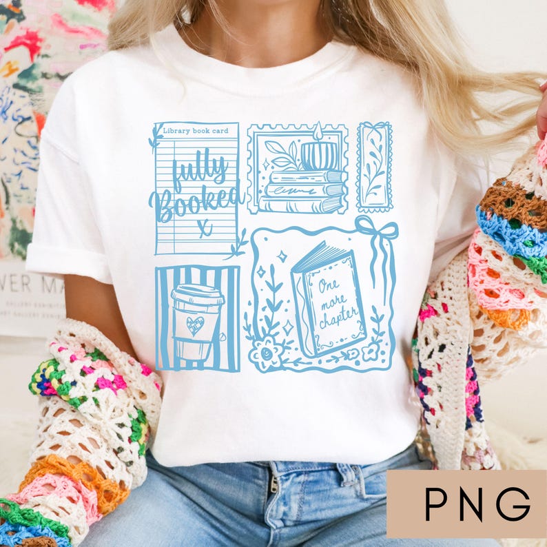 Just one more chapter PNG, books and coffee png, bookish sweatshirt png, whimsical book Lover, Coquette doodle, Aesthetic sweatshirt image 3