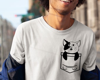 Cat Pocket Shirt, Cat Lover T-Shirt, Cute Cat Shirt, Cat Lover Gift, Funny Cat Tee, Cute Kitty in Pocket Tee, Animal Shirt, Meow Pocket Tees