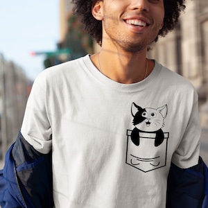 Cat Pocket Shirt, Cat Lover T-Shirt, Cute Cat Shirt, Cat Lover Gift, Funny Cat Tee, Cute Kitty in Pocket Tee, Animal Shirt, Meow Pocket Tees