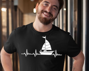 Sailing Heartbeat Shirt, Sailing Lover Tee, Katamaran Shirt, Captain T-Shirt, Sailing Boat TShirt, Sailing EKG Tee, Man Sailing Mens T-Shirt