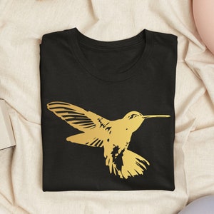 Hummingbird Shirt, Gold Hummingbird Shirt, Animal Lover Tee, Designer Shirt, Art Design Shirt, Hummingbird Lover Gift, Art Bird T-Shirts