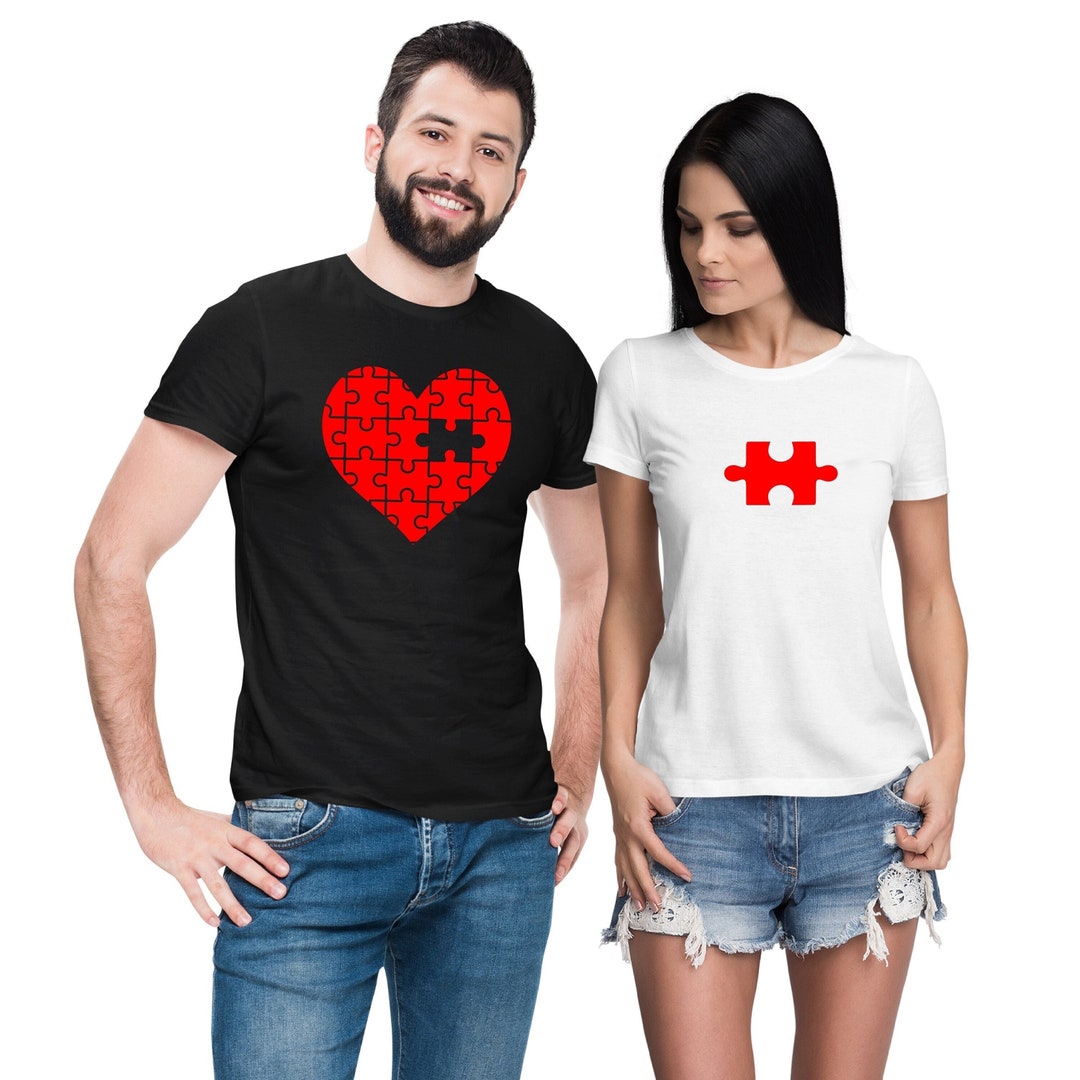 Heart Puzzle Matching Shirt, Heart Couples Tee, Half Hearts Couple ...