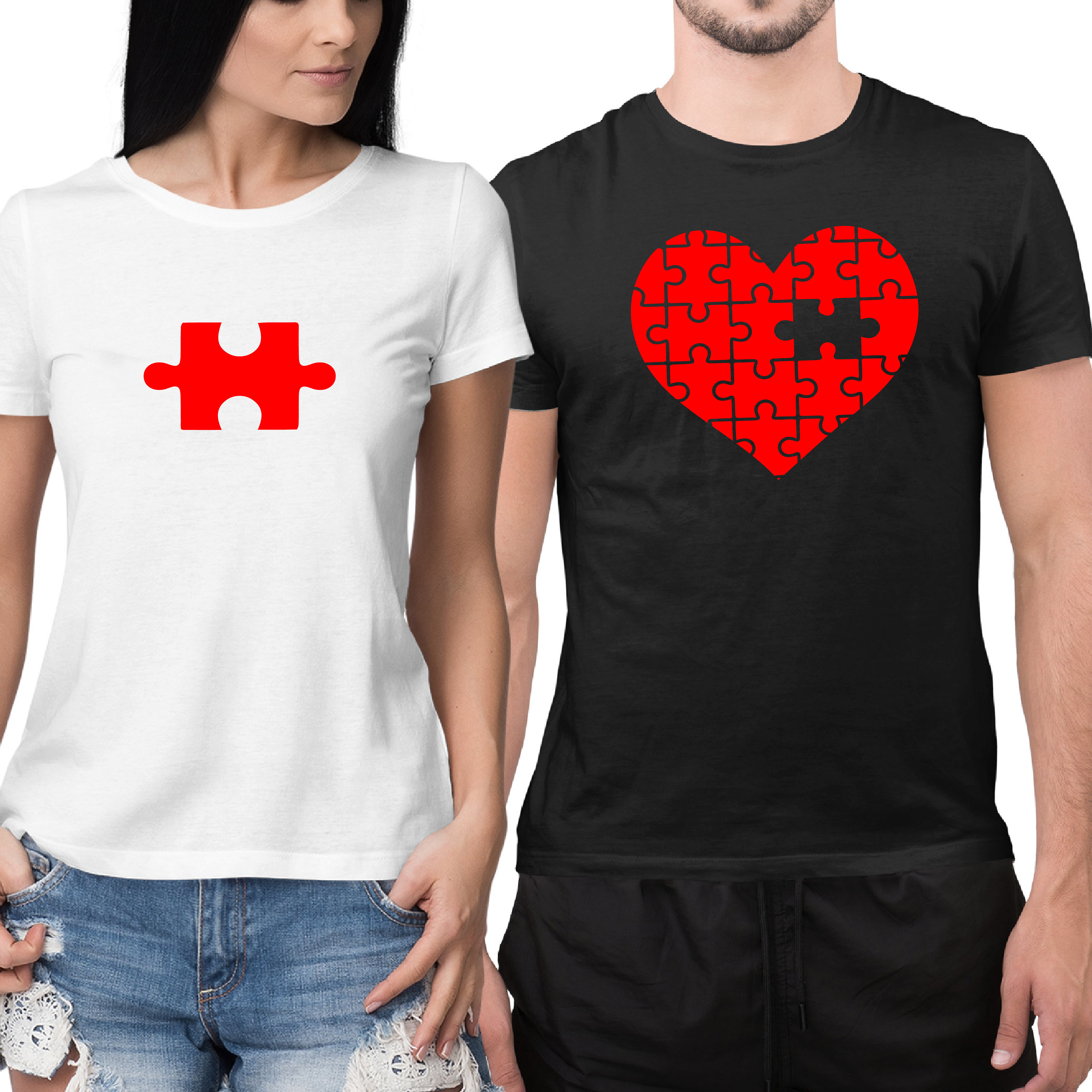 Heart Puzzle Matching Shirt, Heart Couples Tee, Half Hearts Couple ...