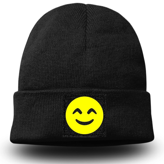 Yellow Smiley Face Beanie, Funny Emoji Winter Hat, Good  display picture 3