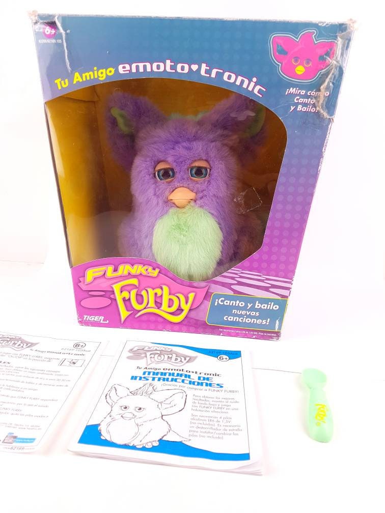 Funky Furby With Box and Spoon 2006 WORKING Purple and Green