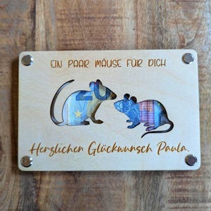 Geldgeschenk aus Holz, Personalisiert, Holzkarte, Geburtstag, Namenstag, Ein paar Mäuse, Geldschein, Gutschein, Happy Birthday Geschenkkarte