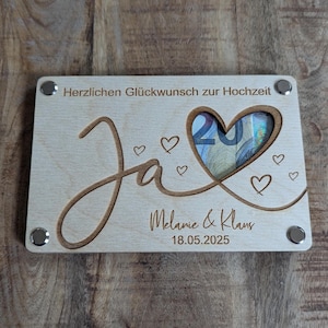 Hochzeitsgeschenk Geldgeschenk aus Holz, Personalisiert, Holzkarte,
