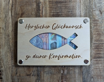 Geldgeschenk zur Konfirmation, Geldkarte aus Holz