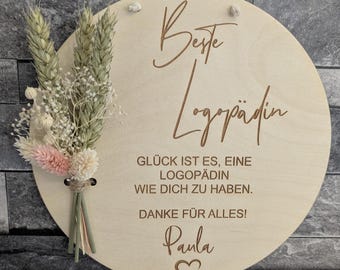 Speech therapist thank you gift – Personalized wall sign with dried flowers, thank you best speech therapist