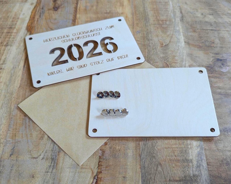Schulabschluss Geschenk, Personalisierte Holzkarte, Geldgeschenk zum Schulabschluss, Geldgeschenkarte mit Namen Abschluss Schule Bild 9
