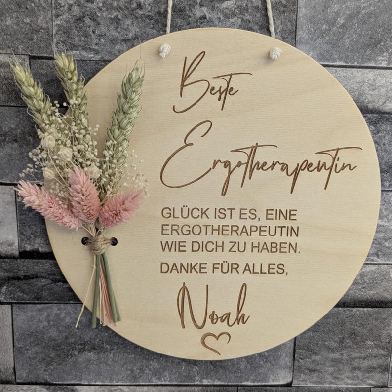 Occupational Therapist Thank You Gift – Personalized Wall Sign / Wooden Sign with Dried Flowers, Thank You Best Occupational Therapist image 2