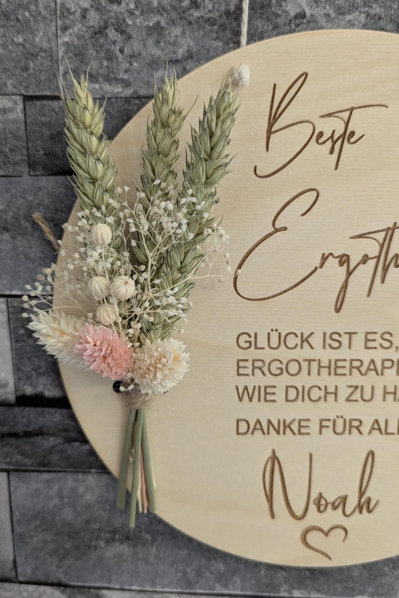 Occupational Therapist Thank You Gift – Personalized Wall Sign / Wooden Sign with Dried Flowers, Thank You Best Occupational Therapist Weiß Rosa
