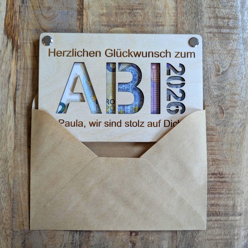Graduation gift, Class of 2026, Personalized money gift for graduation, Wooden card for money, School graduation card with name image 3