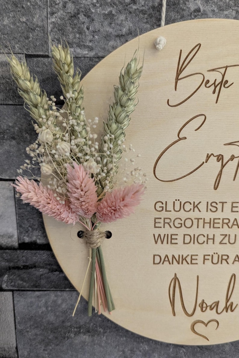 Occupational Therapist Thank You Gift – Personalized Wall Sign / Wooden Sign with Dried Flowers, Thank You Best Occupational Therapist Rosa