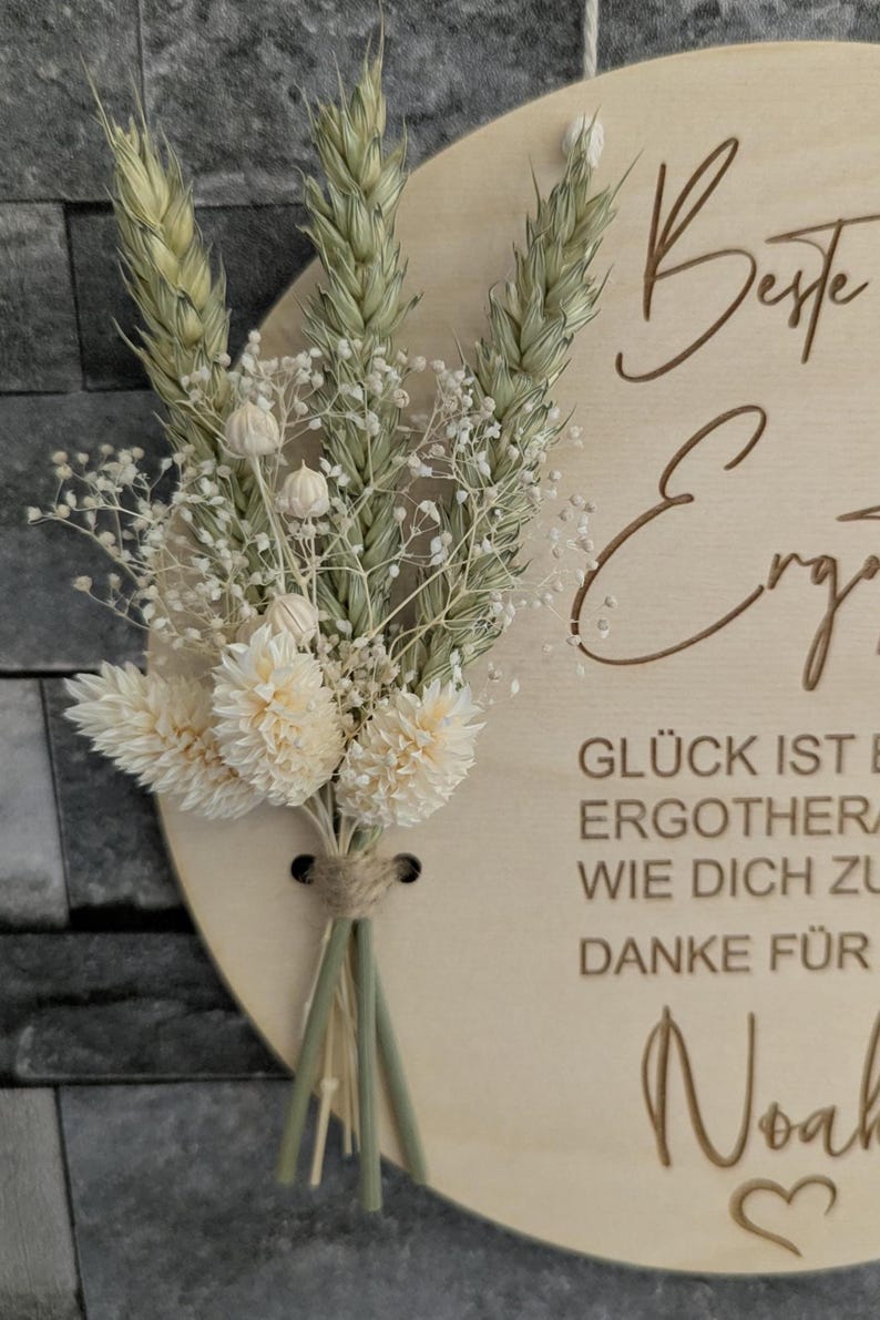 Occupational Therapist Thank You Gift – Personalized Wall Sign / Wooden Sign with Dried Flowers, Thank You Best Occupational Therapist Weiß