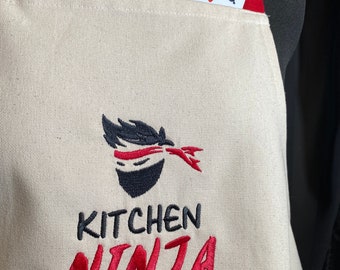 Kids Apron - Kitchen Ninja - Fairtrade - Crafting - Cooking - Natural - Embroidered