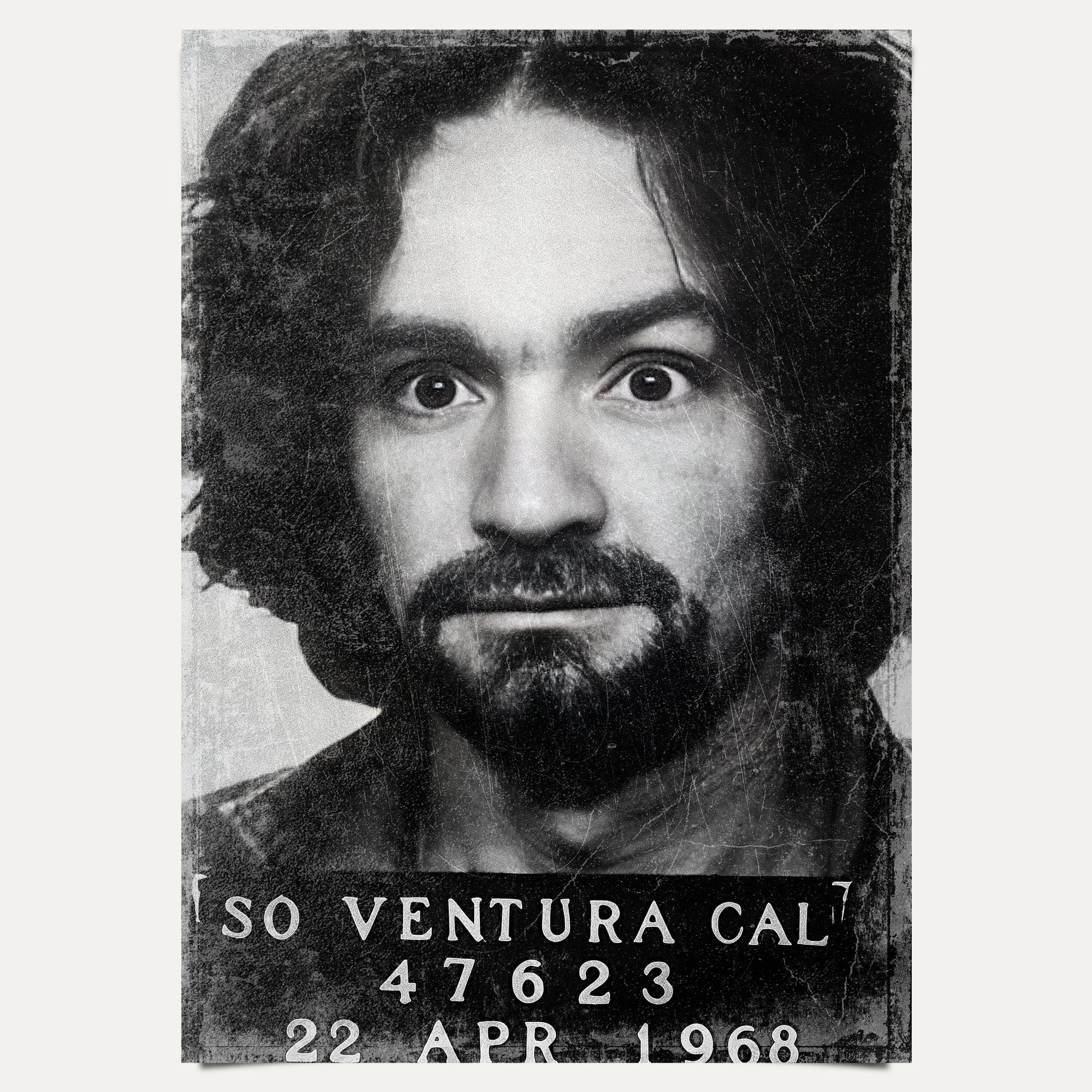 Charles Manson 1968 Police Photo, Serial Killer Art Print - A4 Size