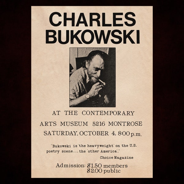 Charles Bukowski Live Appearance Vintage Poster Art Print - A4 and A3 Size