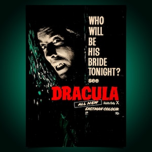 Dracula Art Print, Chrisopher Lee, Hammer Horror, Classic Vampire Horror - A4 and A3 Size