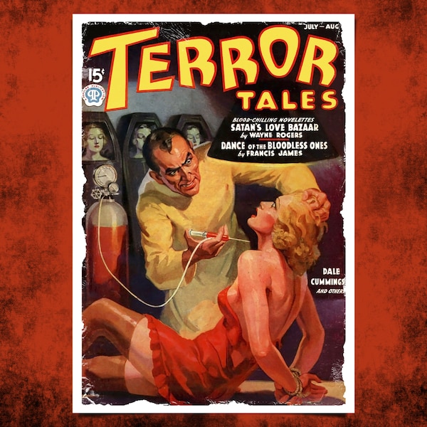 Horror Comic, Pulp Magazine, Dime Novel, Penny Dreadful, Men's Adventure, vintage Art Print - Format A4