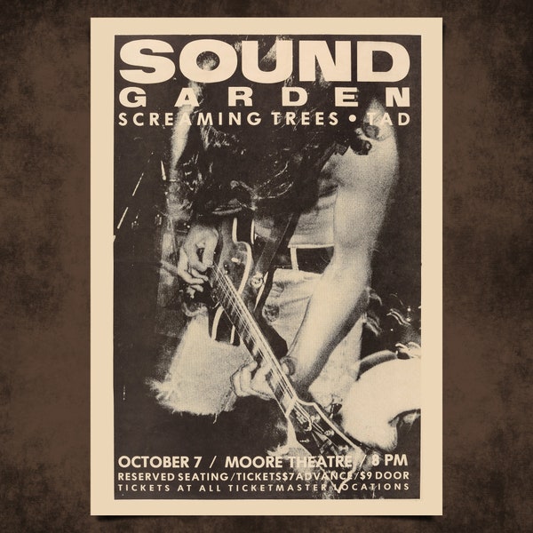 Grunge Live Konzert Poster, 1990 Rock Flyer, Kunstdruck - A4 und A3 Größe