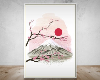 Paisagem japonesa, decoração japonesa, arte de parede de paisagem, arte de parede Sakura Fuji, arte de parede em flor de cerejeira, natureza, Japão, downloads para impressão