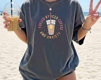 Camiseta de café helado, camiseta de ansiedad, camiseta de salud mental, regalo para amantes del café, camiseta divertida de verano, camiseta de hola verano, TOC, camiseta de ansiedad