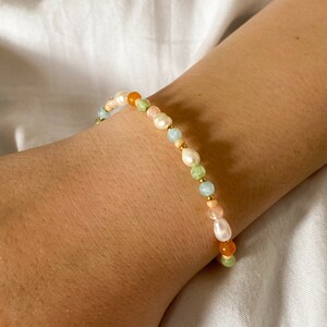 Bracciale con perline regolabile arancione verde oro rosa | Acciaio inossidabile antiruggine, placcato in oro, anallergico Regalo Pasqua Estate Primavera