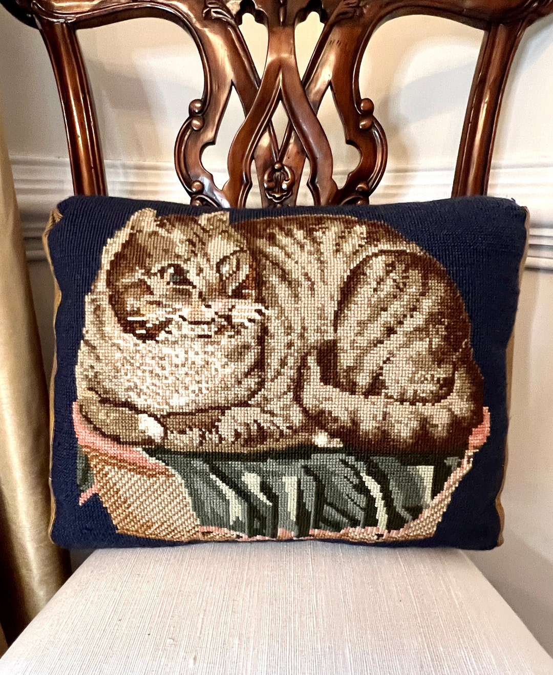 Needlepoint Cat Pillow Etsy