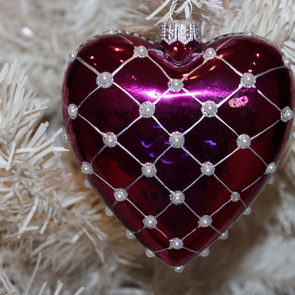 Glass Heart - Couples Gift - Hand made Valentine's Day glass ornament - Hand painted Hearth - Keepsake gift