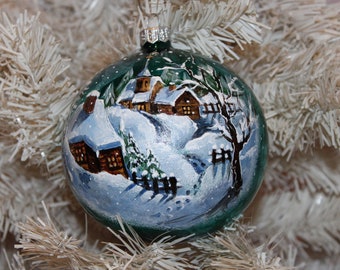 Blown Glass Ornament - Modern design - Christmas decoration - Hand made Christmas ornament bubble - Hand painted - Keepsake ornament
