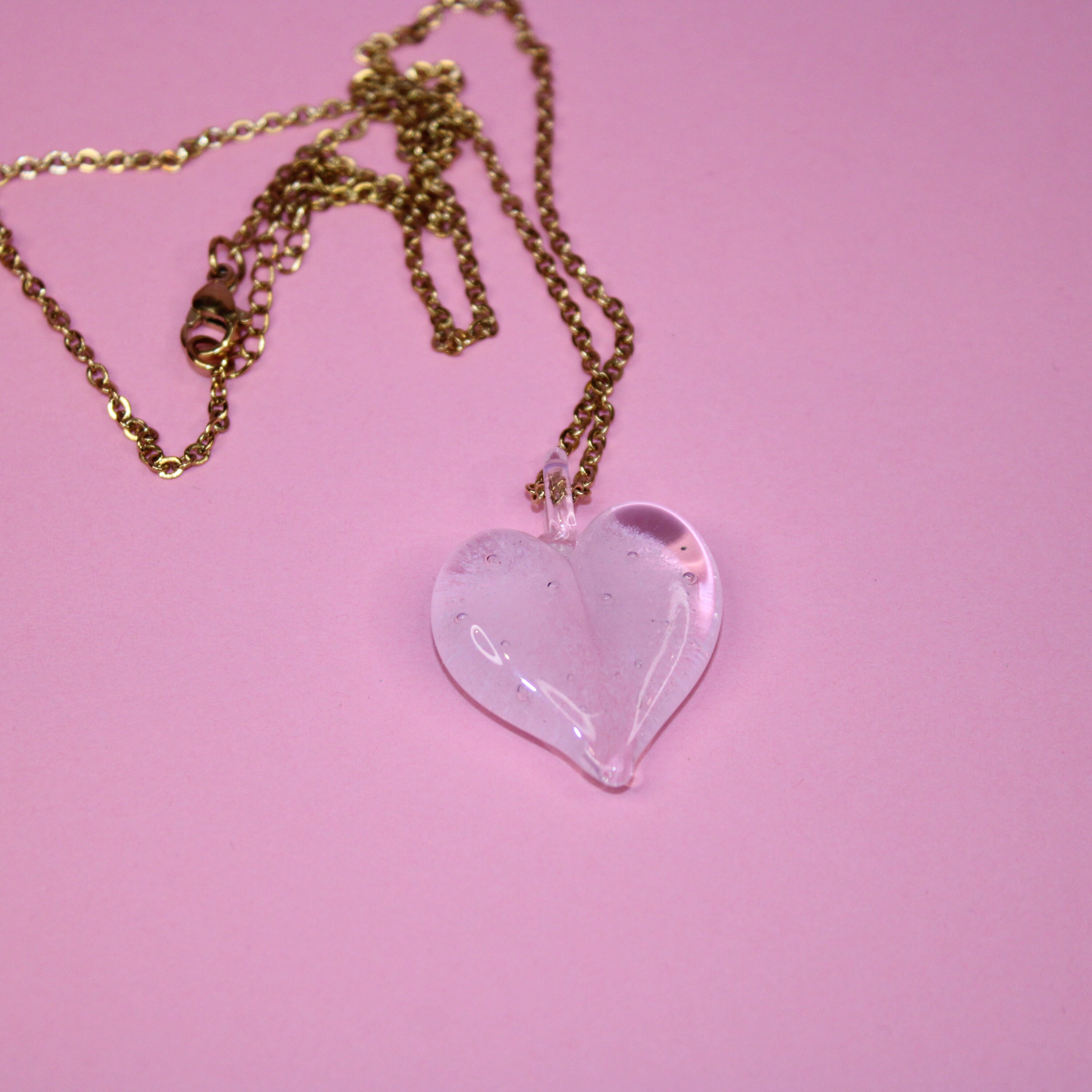 Glass Heart Necklace, Pink Heart Pendant, Y2K Jewelry - Etsy