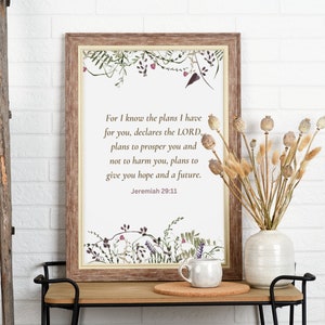Jeremiah 29:11 Bible Verse, Christian Quotes, Watercolor Wildflower Botanical Floral Art Prints - Digital Print Wall Art