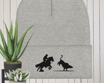 COWBOY BEANIE personalizado Rodeo Steer Roping Western Cuffed Knit Beanie gris blanco rojo dorado rosa suroeste granja usar botas como yo
