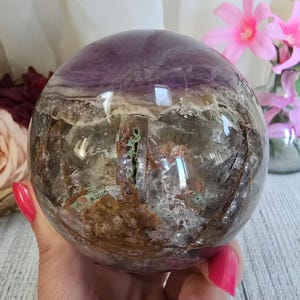 84mm Unique Natural Rainbow Root Fluorite Crystal Sphere Orb (G3)
