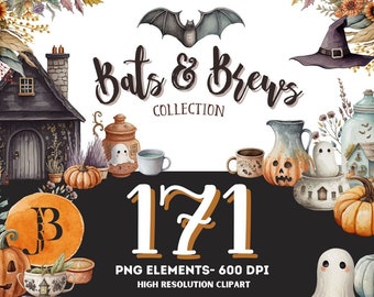Farmhouse Halloween Clipart Bundle - Cute Autumn Decor PNGs - Rustic Fall Pumpkins & Ghosts - Spooky Season Digital Download